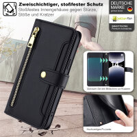 Handykette Xiaomi Redmi Note 14 Pro+ Hülle mit Band Handyhülle Kartenfächer PU Leder Umhängetasche in Schwarz