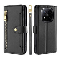 Handykette Xiaomi Redmi Note 14 Pro+ Hülle mit Band Handyhülle Kartenfächer PU Leder Umhängetasche in Schwarz