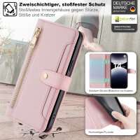 Handykette Xiaomi Redmi Note 14 Pro+ Hülle mit Band Handyhülle Kartenfächer PU Leder Umhängetasche in Rosa