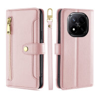 Handykette Xiaomi Redmi Note 14 Pro+ Hülle mit Band Handyhülle Kartenfächer PU Leder Umhängetasche in Rosa