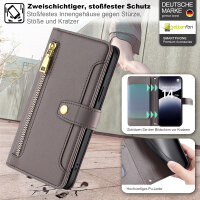 Handykette Xiaomi Redmi Note 14 Pro+ Hülle mit Band Handyhülle Kartenfächer PU Leder Umhängetasche in Grau