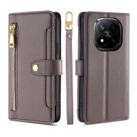 Handykette Xiaomi Redmi Note 14 Pro+ Hülle mit Band Handyhülle Kartenfächer PU Leder Umhängetasche in Grau