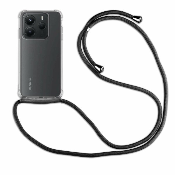 Handykett für Xiaomi Redmi Note 14 4G Hülle mit Kordel Handyhülle mit Band in Schwarz