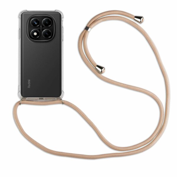 Handykett für Xiaomi Redmi Note 14 Pro 5G Hülle mit Kordel Handyhülle mit Band in Beige / Braun