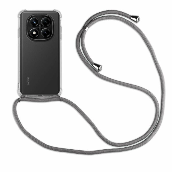 Handykett für Xiaomi Redmi Note 14 Pro 4G Hülle mit Kordel Handyhülle mit Band in Grau