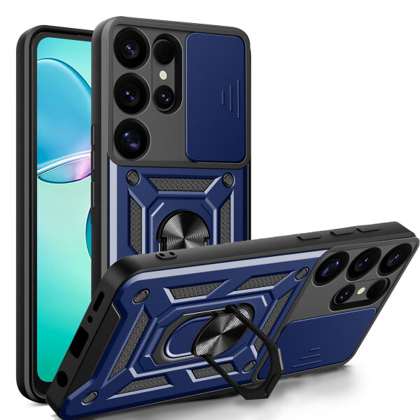 Outdoor Panzer Hülle für Samsung Galaxy S25 Ultra mit Kameraschutz Ringhalter in Blau