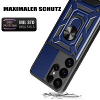 Outdoor Panzer Hülle für Samsung Galaxy S25 Ultra mit Kameraschutz Ringhalter in Blau