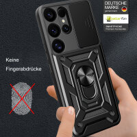 Outdoor Panzer Hülle für Samsung Galaxy S25 Ultra mit Kameraschutz Ringhalter in Schwarz