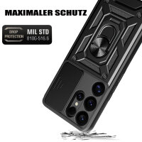 Outdoor Panzer Hülle für Samsung Galaxy S25 Ultra mit Kameraschutz Ringhalter in Schwarz