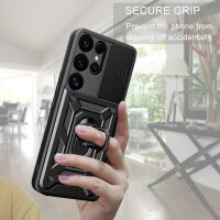 Outdoor Panzer Hülle für Samsung Galaxy S25 Ultra mit Kameraschutz Ringhalter in Schwarz