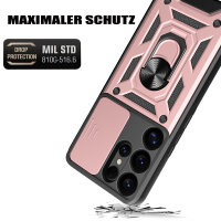 Outdoor Panzer Hülle für Samsung Galaxy S25 Ultra mit Kameraschutz Ringhalter in Rosegold