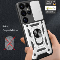 Outdoor Panzer Hülle für Samsung Galaxy S25 Ultra mit Kameraschutz Ringhalter in Silber
