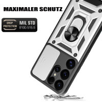 Outdoor Panzer Hülle für Samsung Galaxy S25 Ultra mit Kameraschutz Ringhalter in Silber