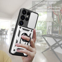 Outdoor Panzer Hülle für Samsung Galaxy S25 Ultra mit Kameraschutz Ringhalter in Silber