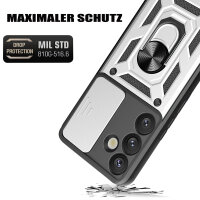 Outdoor Panzer Hülle für Samsung Galaxy S25 mit Kameraschutz Ringhalter in Silber