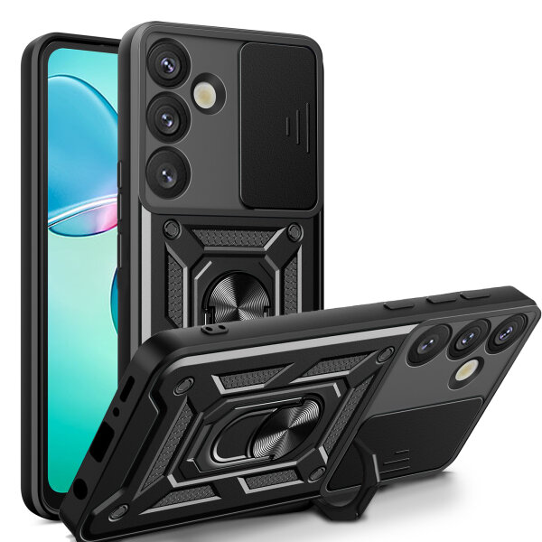 Outdoor Panzer Hülle für Samsung Galaxy S25+ mit Kameraschutz Ringhalter in Schwarz