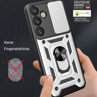Outdoor Panzer Hülle für Samsung Galaxy S25+ mit Kameraschutz Ringhalter in Silber