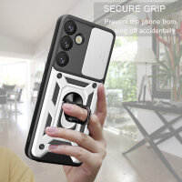 Outdoor Panzer Hülle für Samsung Galaxy S25+ mit Kameraschutz Ringhalter in Silber