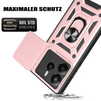 Outdoor Panzer Hülle für Xiaomi Redmi Note 14 4G Handyhülle Kameraschutz Ringhalter in Rosegold