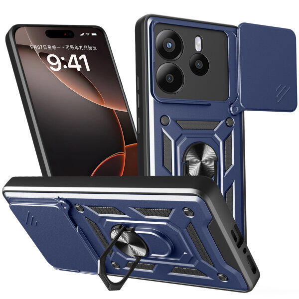 Outdoor Panzer Hülle für Xiaomi Redmi Note 14 5G Handyhülle Kameraschutz Ringhalter in Blau