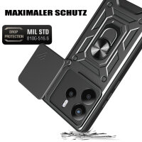 Outdoor Panzer Hülle für Xiaomi Redmi Note 14 5G Handyhülle Kameraschutz Ringhalter in Schwarz