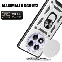 Outdoor Panzer Hülle für Xiaomi Redmi Note 14 Pro 4G Handyhülle Kameraschutz Ringhalter in Silber