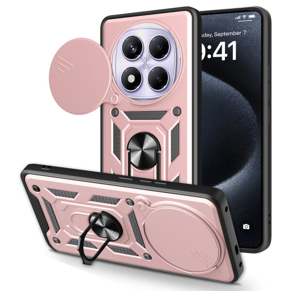 Outdoor Panzer Hülle für Xiaomi Redmi Note 14 Pro 5G Handyhülle Kameraschutz Ringhalter in Rosegold
