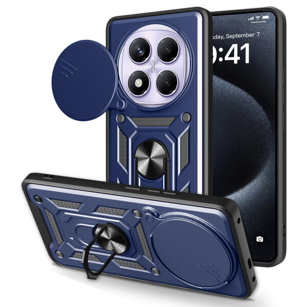 Outdoor Panzer Hülle für Xiaomi Redmi Note 14 Pro+ Handyhülle Kameraschutz Ringhalter in Blau