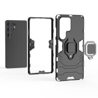 Handyhülle für Samsung Galaxy S25 Ultra Ring Case Hülle Outdoor Back Cover Bumper in Schwarz