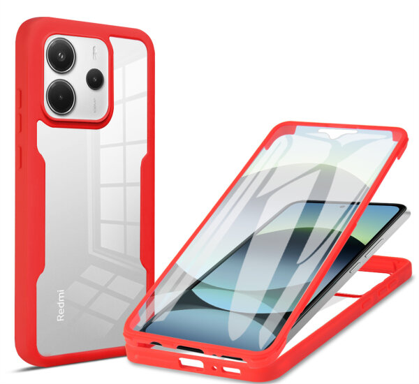 360° Grad Hülle für Xiaomi Redmi Note 14 4G vollschutz Integriertem Displayschutz in Rot