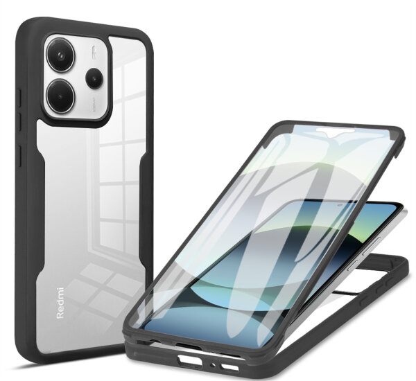 360° Grad Hülle für Xiaomi Redmi Note 14 4G vollschutz Integriertem Displayschutz in Schwarz