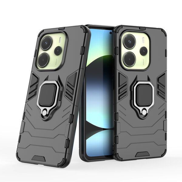Hülle für Xiaomi Redmi Note 14 5G Handyhülle Drehbar Ringhalter Magnet Bumper Case in Schwarz