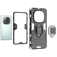 Hülle für Xiaomi Redmi Note 14 Pro+ Handyhülle Drehbar Ringhalter Magnet Bumper Case in Schwarz