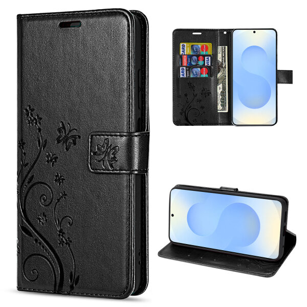 Hülle für Samsung Galaxy S25 Handyhülle Handy Tasche Wallet Case Flip Cover in Schwarz