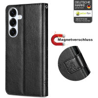 Hülle für Samsung Galaxy S25 Handyhülle Handy Tasche Wallet Case Flip Cover in Schwarz