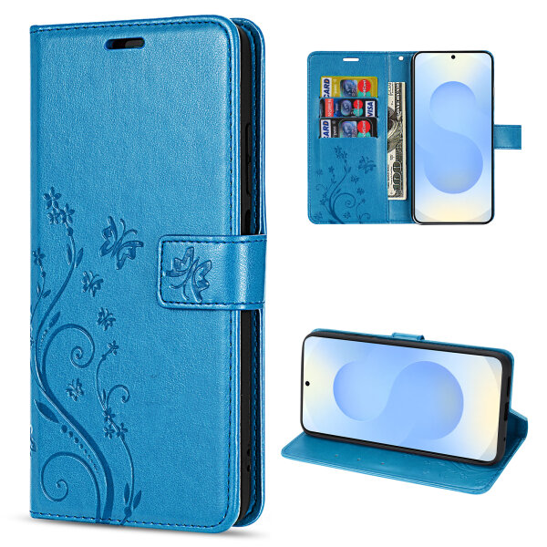 Hülle für Samsung Galaxy S25+ Handyhülle Handy Tasche Wallet Case Flip Cover in Blau