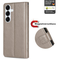 Hülle für Samsung Galaxy S25+ Handyhülle Handy Tasche Wallet Case Flip Cover in Grau