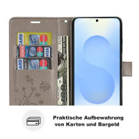 Hülle für Samsung Galaxy S25+ Handyhülle Handy Tasche Wallet Case Flip Cover in Grau