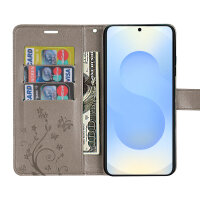 Hülle für Samsung Galaxy S25+ Handyhülle Handy Tasche Wallet Case Flip Cover in Grau