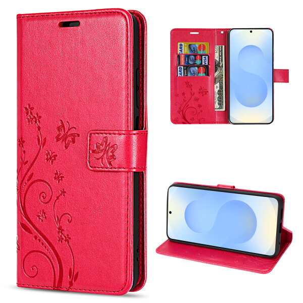 Hülle für Samsung Galaxy S25+ Handyhülle Handy Tasche Wallet Case Flip Cover in Rot