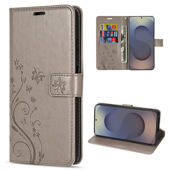 Hülle für Samsung Galaxy S25 Ultra Handyhülle Handy Tasche Wallet Case Flip Cover in Grau
