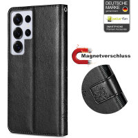 Hülle für Samsung Galaxy S25 Ultra Handyhülle Handy Tasche Wallet Case Flip Cover in Schwarz