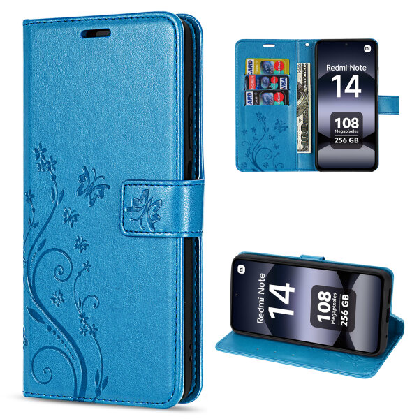 Hülle für Xiaomi Redmi Note 14 4G, Handy Tasche Handyhülle Wallet Case Flip Cover in Blau