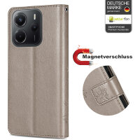 Hülle für Xiaomi Redmi Note 14 4G, Handy Tasche Handyhülle Wallet Case Flip Cover in Grau