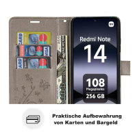 Hülle für Xiaomi Redmi Note 14 4G, Handy Tasche Handyhülle Wallet Case Flip Cover in Grau