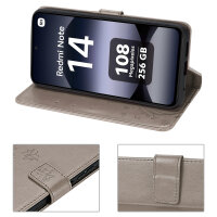 Hülle für Xiaomi Redmi Note 14 4G, Handy Tasche Handyhülle Wallet Case Flip Cover in Grau