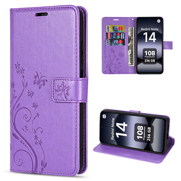 Hülle für Xiaomi Redmi Note 14 4G, Handy Tasche Handyhülle Wallet Case Flip Cover in Lila