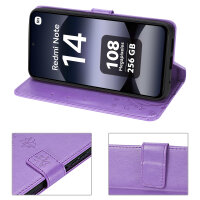 Hülle für Xiaomi Redmi Note 14 4G, Handy Tasche Handyhülle Wallet Case Flip Cover in Lila