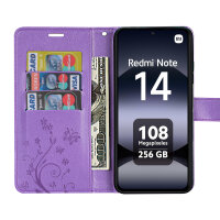 Hülle für Xiaomi Redmi Note 14 4G, Handy Tasche Handyhülle Wallet Case Flip Cover in Lila