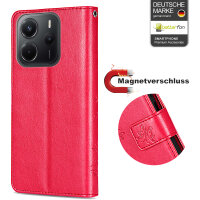 Hülle für Xiaomi Redmi Note 14 4G, Handy Tasche Handyhülle Wallet Case Flip Cover in Rot